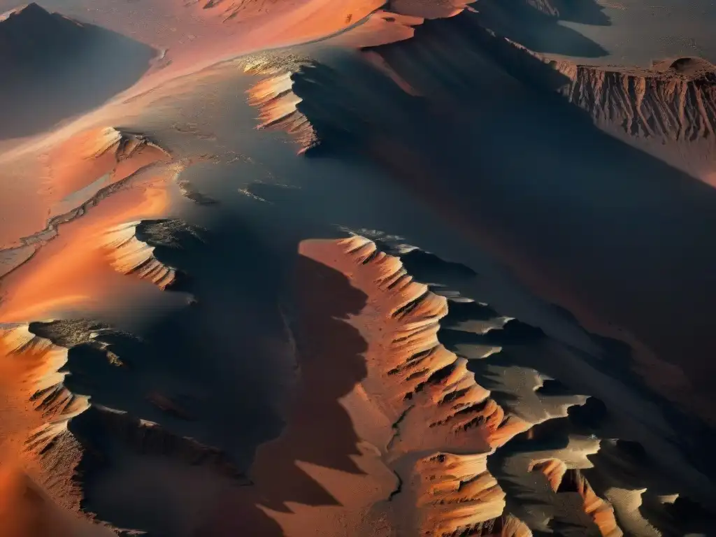 Vista detallada de Valles Marineris en Marte, con sus cañones y formaciones geológicas