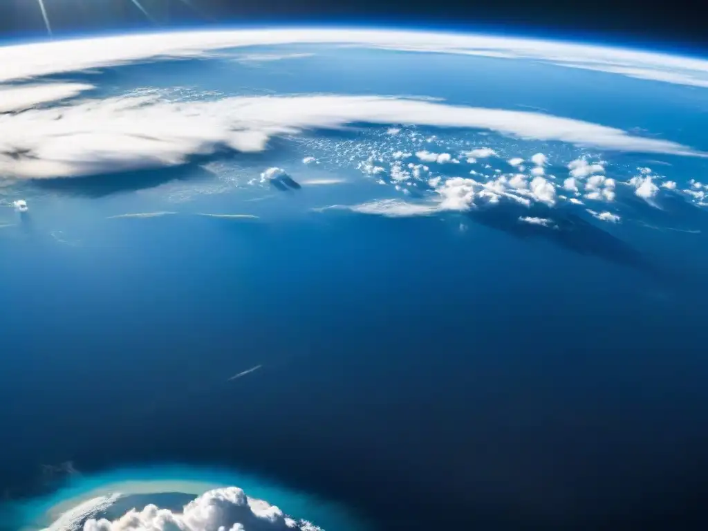 Vista impresionante de la Tierra desde el espacio, con tonos azules y blancos