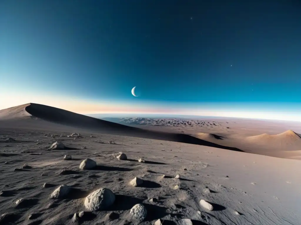 Vista desde la Luna con la Tierra en primer plano, reflejo de la luz solar