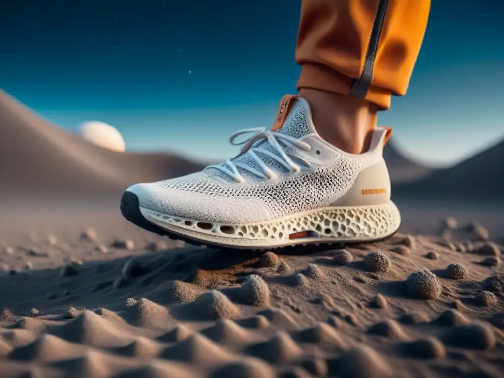 Zapatillas inspiradas en exploración lunar con diseño futurista y texturas lunares detalladas